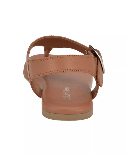 Calvin Klein Women's Brown Moraca Buckle T-Strap Flat Sandals | Calvin Klein In Lebanon