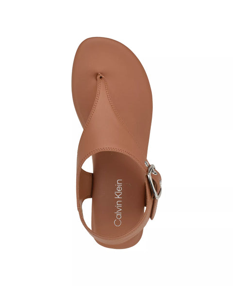 Calvin Klein Women's Brown Moraca Buckle T-Strap Flat Sandals | Calvin Klein In Lebanon