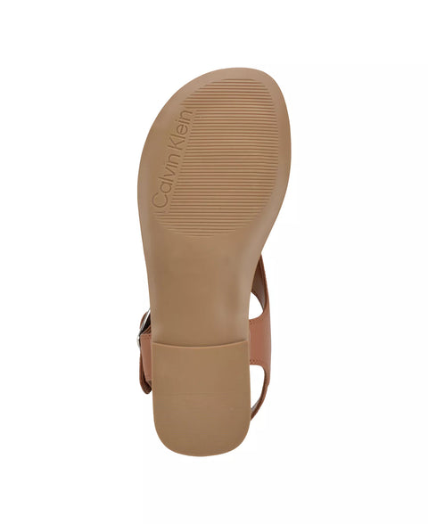 Calvin Klein Women's Brown Moraca Buckle T-Strap Flat Sandals | Calvin Klein In Lebanon