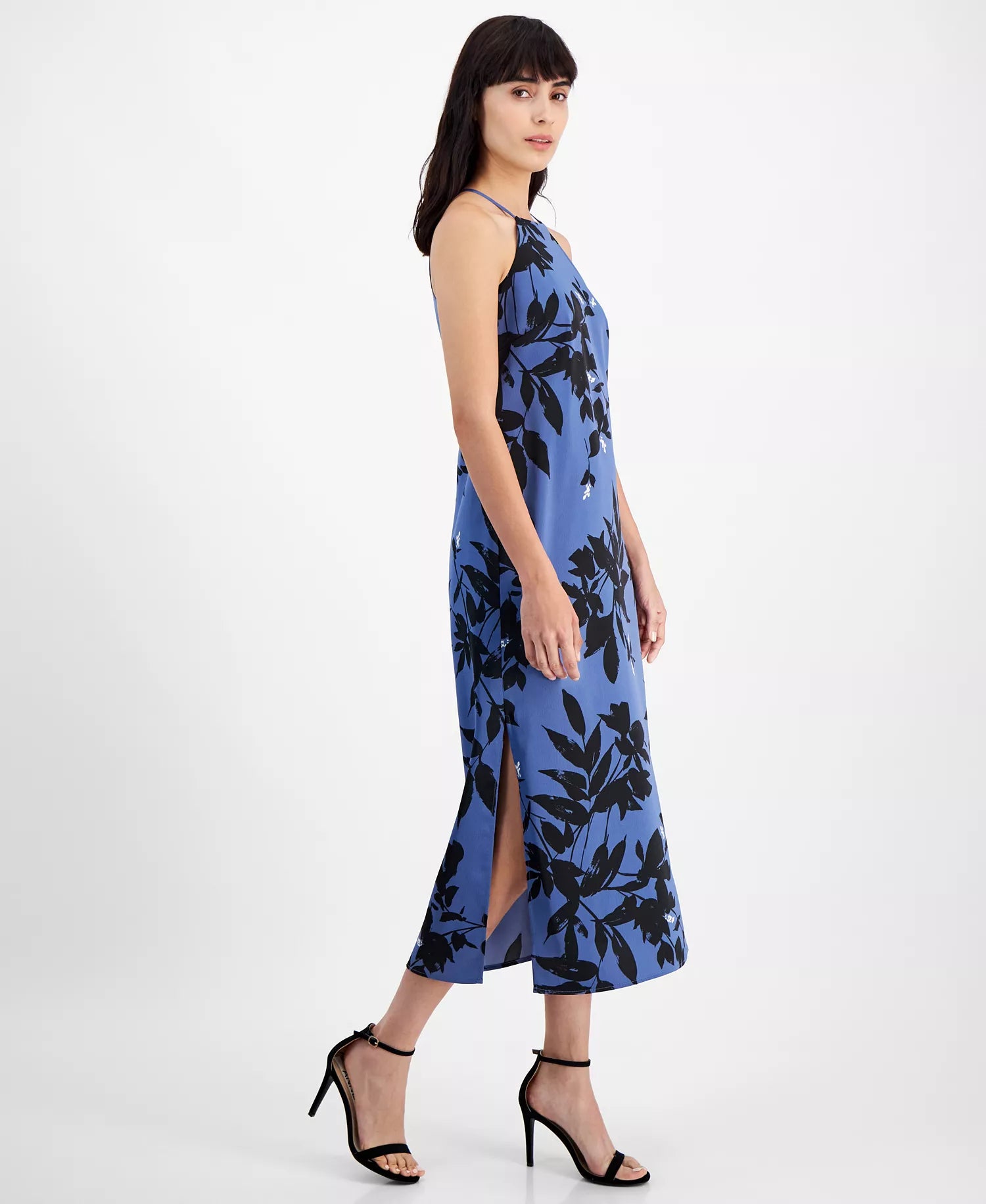 Anne Klein Women's Blue Floral-Print Halter Maxi Slip Dress|Anne Klein In Lebanon