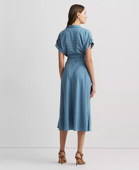 Lauren Ralph Lauren Women's Blue Polka-Dot Belted Crepe Dress | Lauren Ralph Lauren In Lebanon