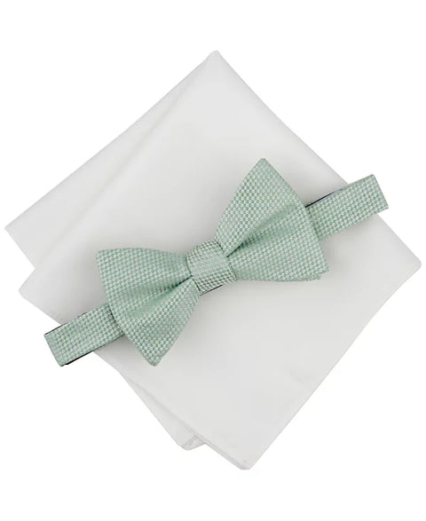 Bar III Men's Green Lombard Textured Bow Tie & Solid Pocket Square Set | Bar III In Lebanon