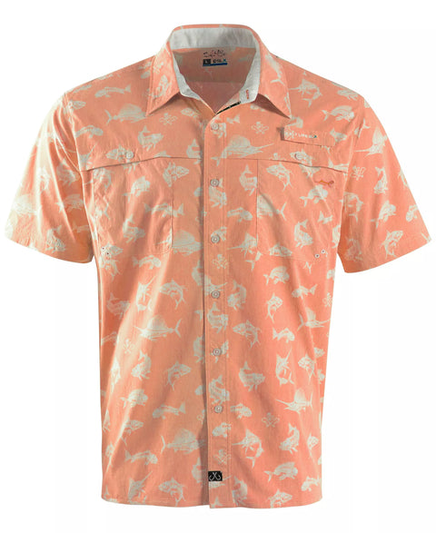 Salt Life Men's Orange & White Short-Sleeve Button Front Shirt | Salt Life In Lebanon