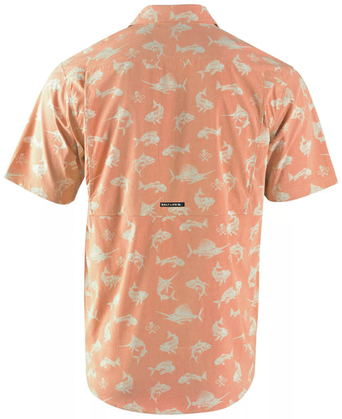 Salt Life Men's Orange & White Short-Sleeve Button Front Shirt | Salt Life In Lebanon