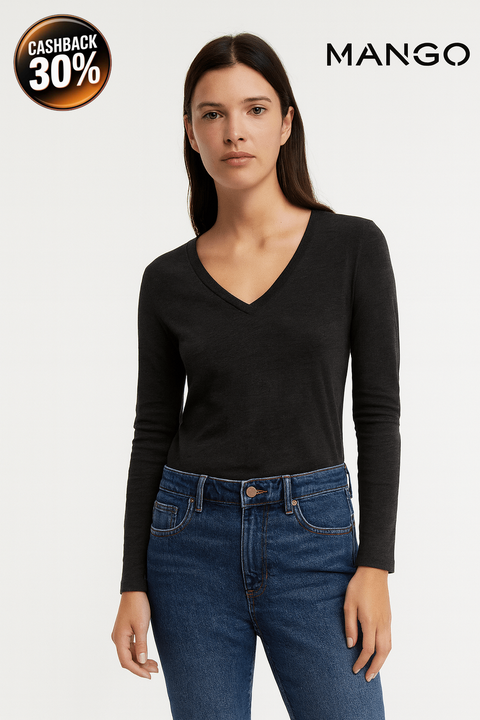 Mango Women's Dark Grey Long-Sleeve Blouse| Mango in Lebanon