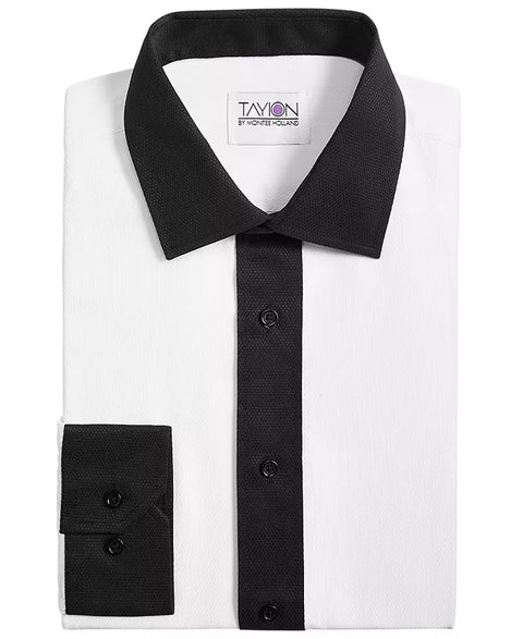 Tayion Collection Men's White & Black Slim-Fit Long Sleeve Shirt | Tayion Collection In Lebanon