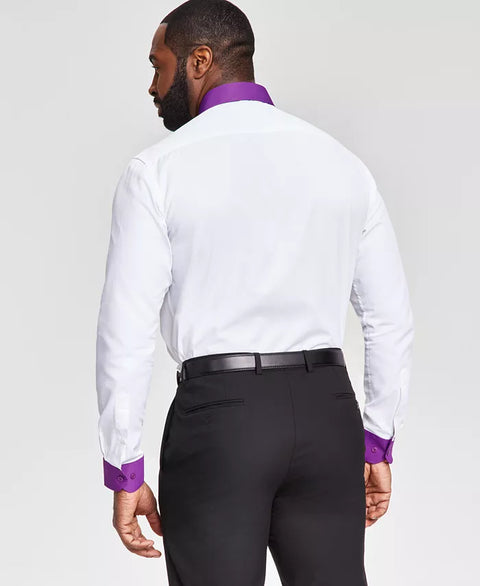 Tayion Collection Men's White & Violet Slim-Fit Long Sleeve Shirt | Tayion Collection In Lebanon