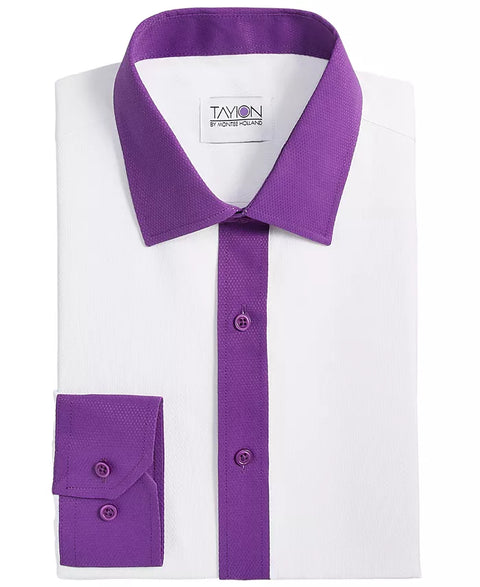 Tayion Collection Men's White & Violet Slim-Fit Long Sleeve Shirt | Tayion Collection In Lebanon