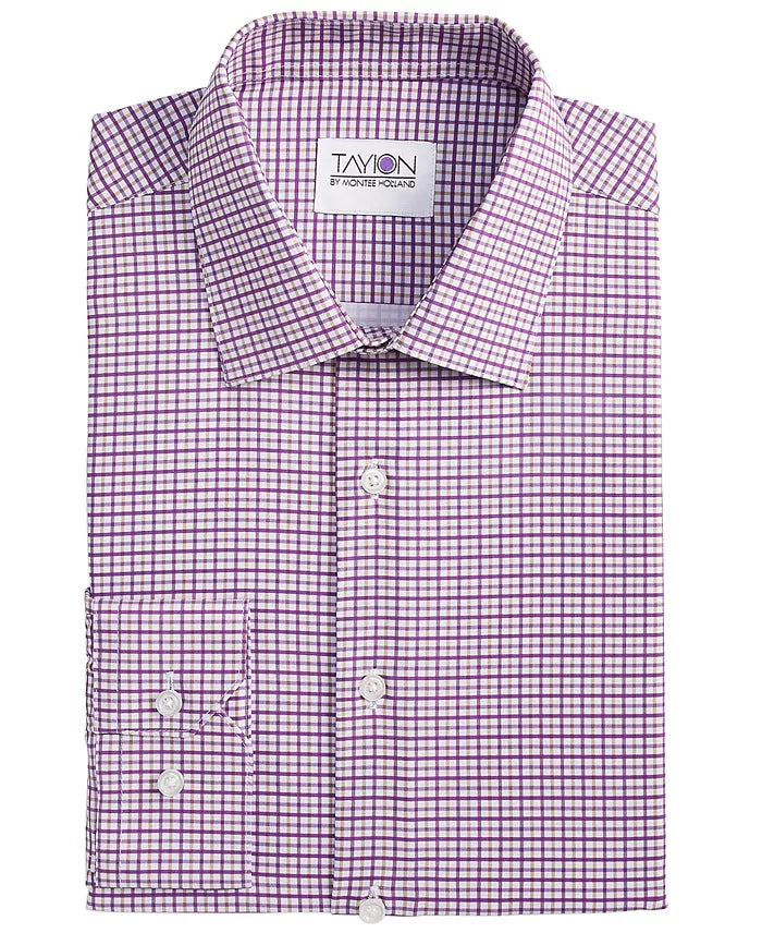 Tayion Collection Men's Purple Slim-Fit Plaid Dress Shirt |Tayion Collection In Lebanon