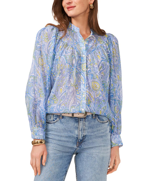Vince Camuto Women's Blue Printed Raglan Shirt | Vince Camuto In Lebanon