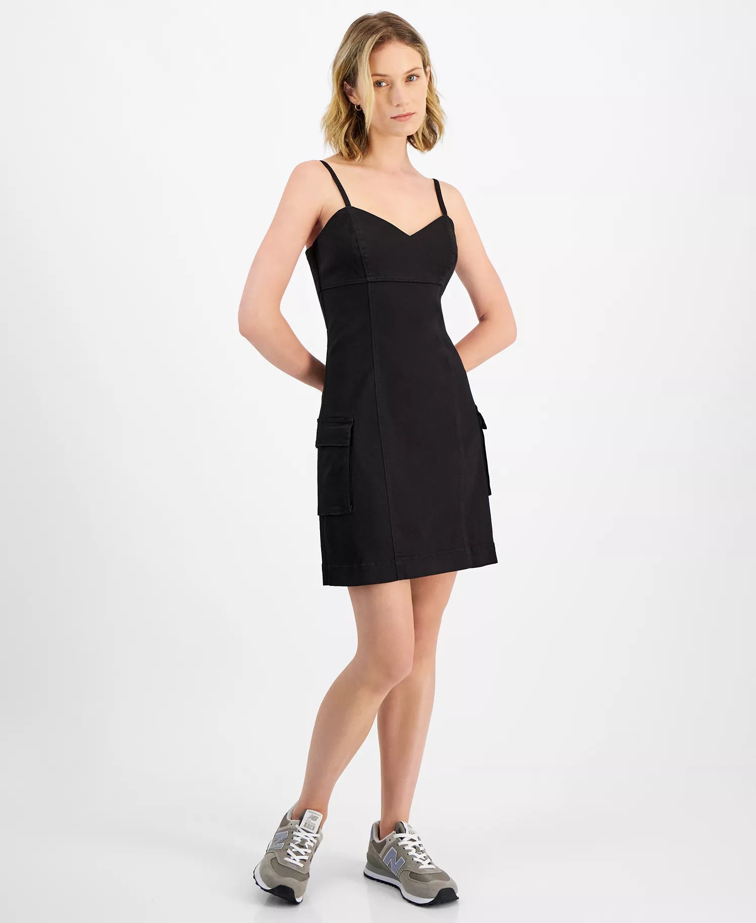 Tinseltown Women's Black Juniors' Sweetheart-Neck Cargo Mini Dress | Tinseltown In Lebanon