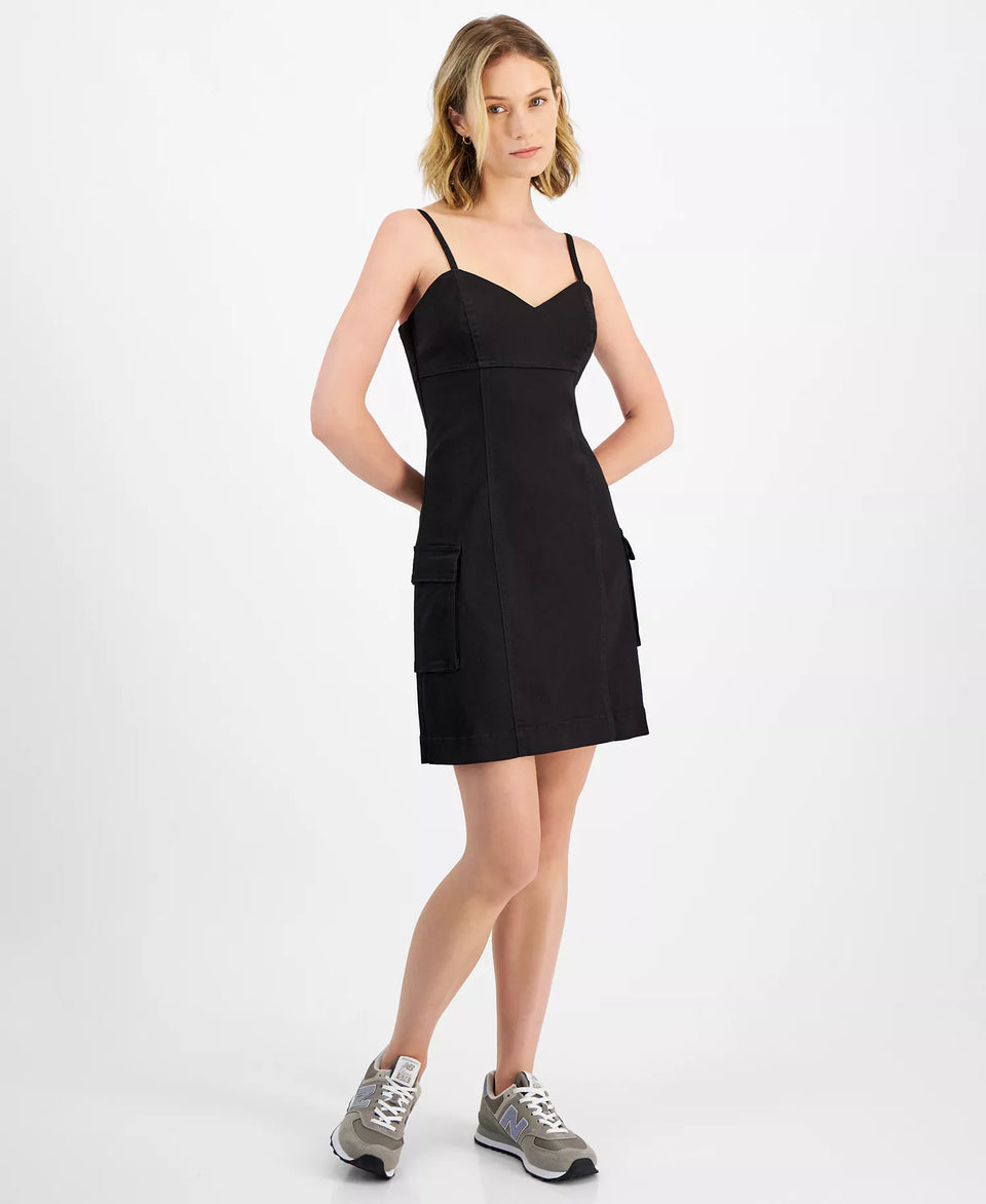 Tinseltown Women's Black Juniors' Sweetheart-Neck Cargo Mini Dress | Tinseltown In Lebanon