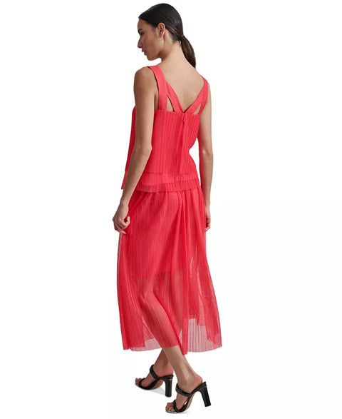 DKNY Women's Coral Plissé Layered-Hem Sleeveless Blouse | DKNY In Lebanon
