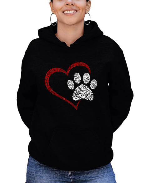 LA Pop Art Women's Black Word Art Paw Heart Hooded Sweatshirt | LA Pop Art In Lebanon