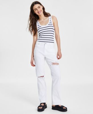 Ultra Flirt Women's White & Navy Scoop-Neck Bodysuit | Ultra Flirt In Lebanon