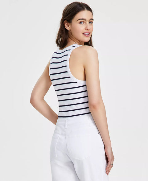 Ultra Flirt Women's White & Navy Scoop-Neck Bodysuit | Ultra Flirt In Lebanon