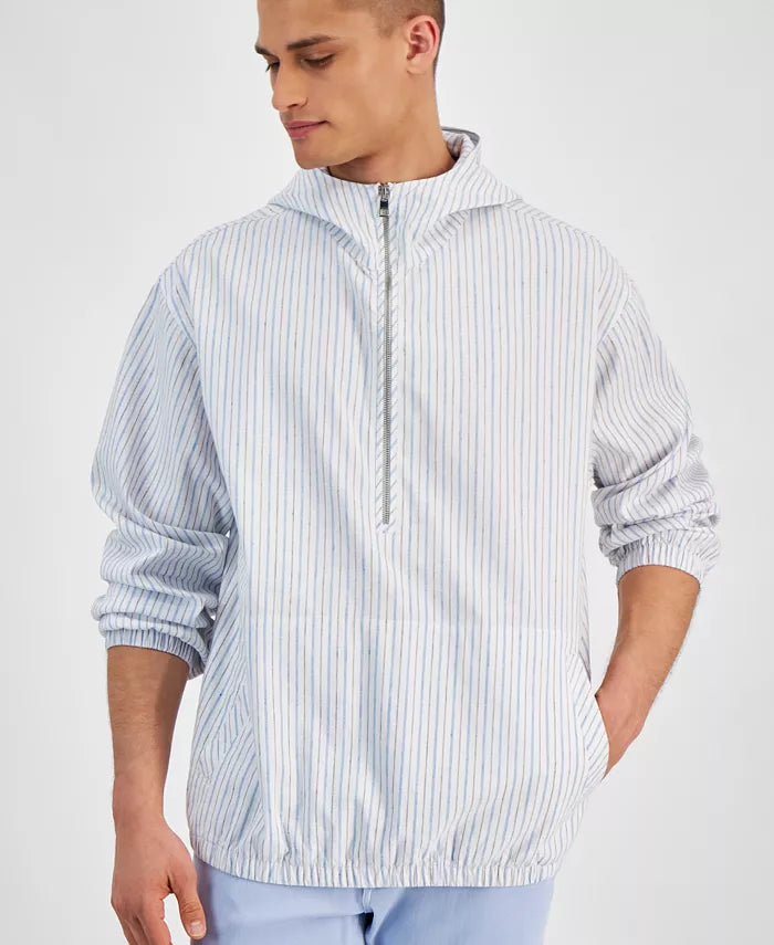 Michael Kors Men's White & Blue Striped Half-Zip Hoodie |Michael Kors In Lebanon