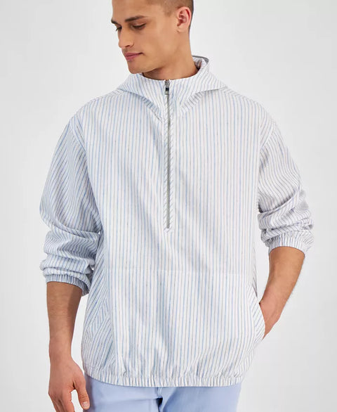 Michael Kors Men's White & Blue Striped Half-Zip Hoodie |Michael Kors In Lebanon
