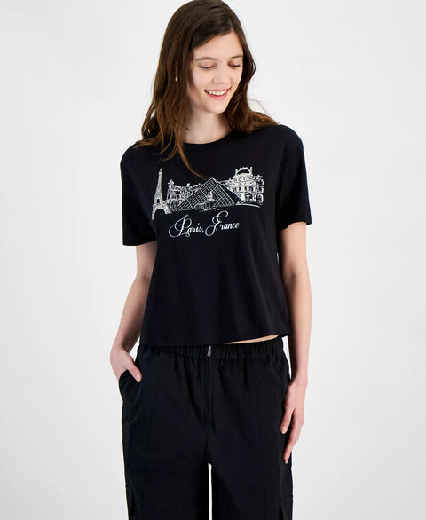 Rebellious One Women's Black Paris France Graphic Print T-Shirt | Rebellious One In Lebanon