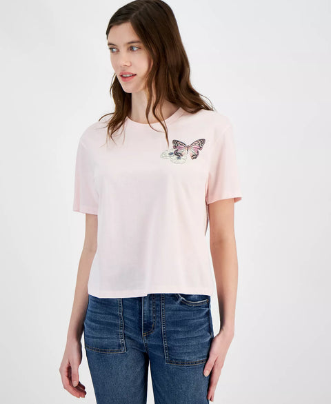 Rebellious One Women's Pink Butterfly Graphic T-Shirt|Rebellious One In Lebanon
