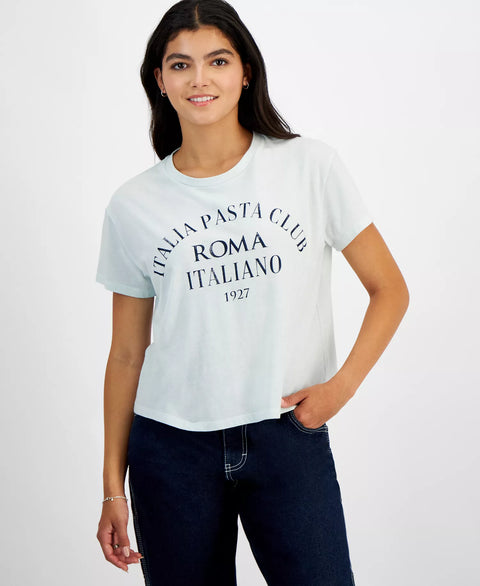 Grayson Threads, The Label Women's Blue Italia Pasta Club Graphic-Print T-Shirt | Grayson Threads In Lebanon