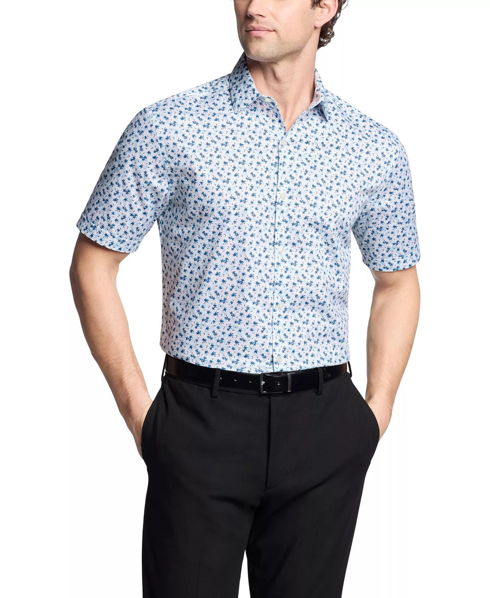 Van Heusen Men's Sky Blue Flex Collar Slim Fit Short Sleeve Dress Shirt | Van Heusen In Lebanon