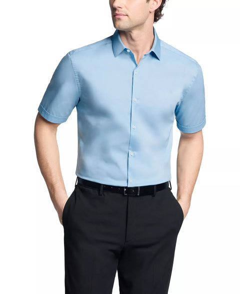 Van Heusen Men's Soft Teal Flex Collar Slim Fit Short Sleeve Dress Shirt | Van Heusen In Lebanon