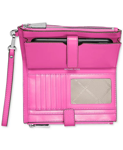 Michael Kors Women's Fuchsia Adele Double-Zip Pebble Leather Wallet  |Michael Kors In Lebanon
