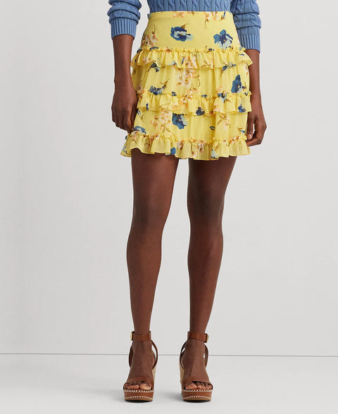 Lauren Ralph Lauren Women's Yellow Floral Ruffled Miniskirt | Lauren Ralph Lauren In Lebanon