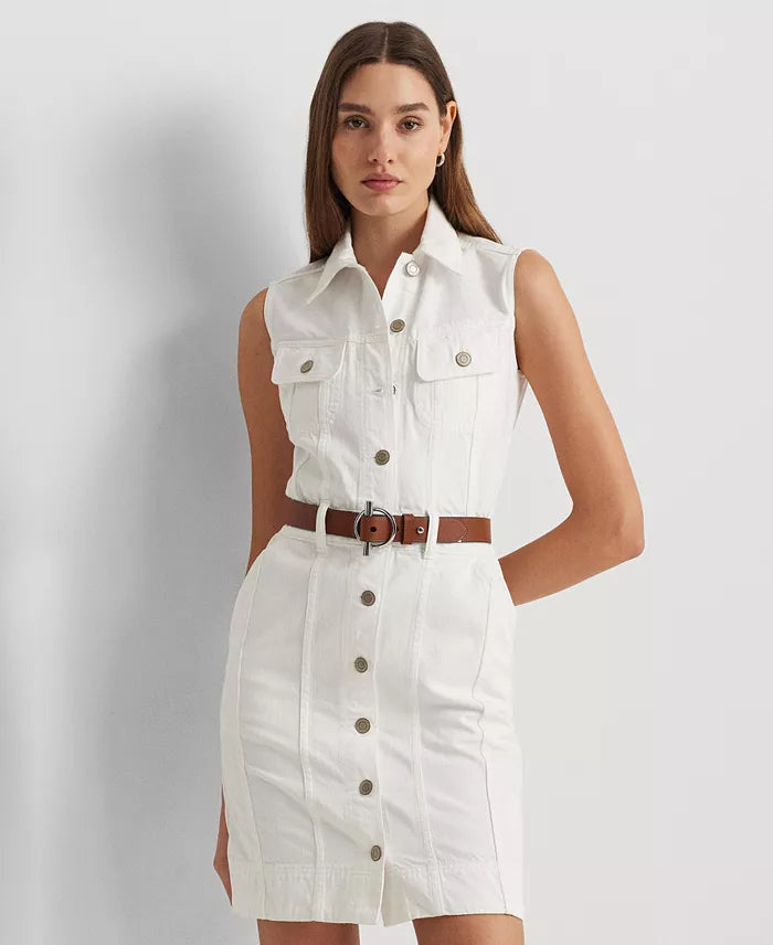 Lauren Ralph Lauren Women's White Sleeveless Denim Dress |Lauren Ralph Lauren In Lebanon