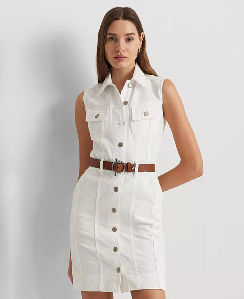 Lauren Ralph Lauren Women's White Sleeveless Denim Dress |Lauren Ralph Lauren In Lebanon