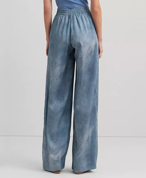 Lauren Ralph Lauren Women's Blue Printed Charmeuse Wide-Leg Pant |Lauren Ralph Lauren In Lebanon