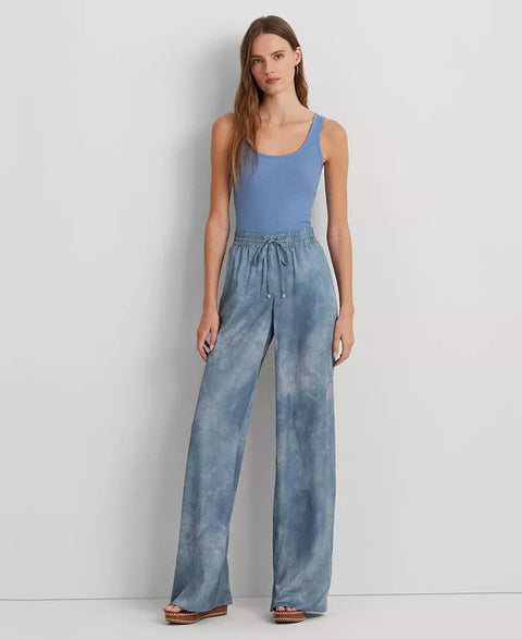 Lauren Ralph Lauren Women's Blue Printed Charmeuse Wide-Leg Pant |Lauren Ralph Lauren In Lebanon