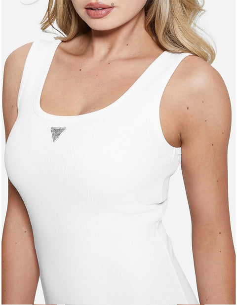 Guess Women's White Ribbed Knitted Tank Dress |Guess In Lebanon