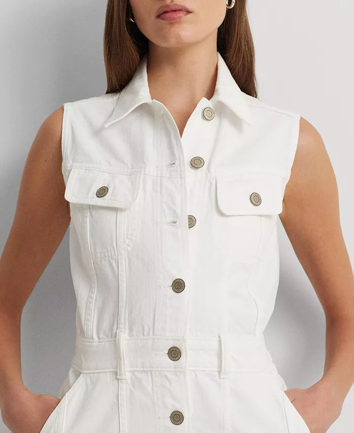 Lauren Ralph Lauren Women's White Sleeveless Denim Dress |Lauren Ralph Lauren In Lebanon