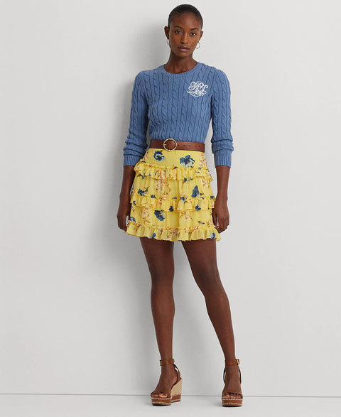 Lauren Ralph Lauren Women's Yellow Floral Ruffled Miniskirt | Lauren Ralph Lauren In Lebanon