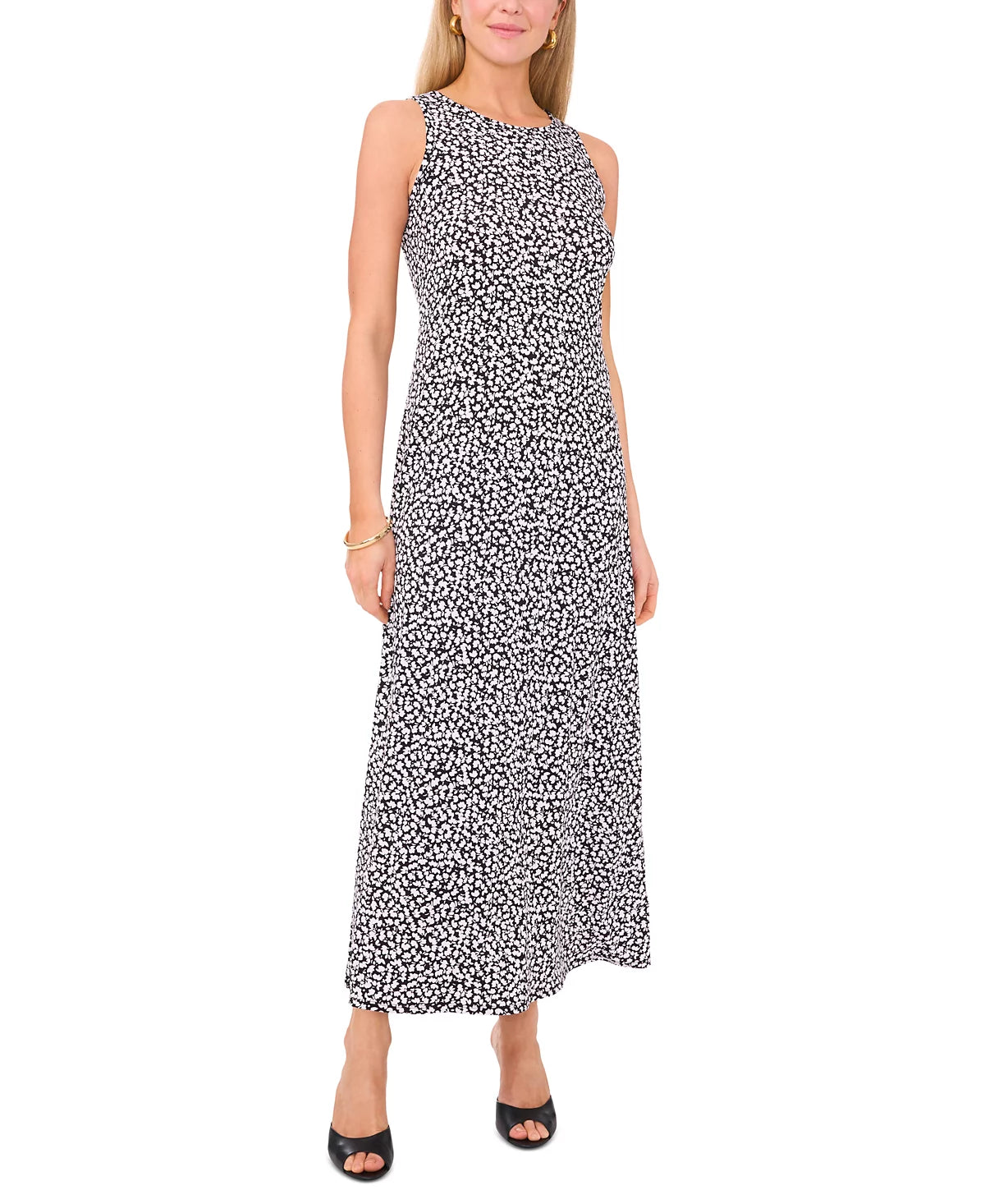 Vince Camuto Women's Black Floral Crewneck Back Keyhole Sleeveless Dress | Vince Camuto In Lebanon