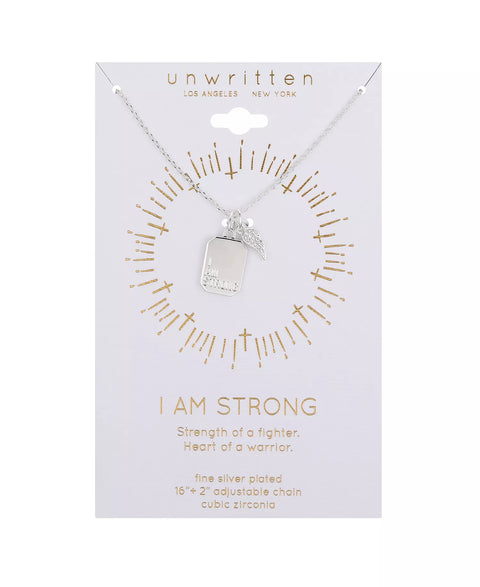 Un Written Women's Silver Cubic Zirconia Wing "I Am Strong" Pendant Necklace | Un Written In Lebanon
