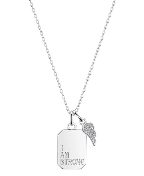 Un Written Women's Silver Cubic Zirconia Wing "I Am Strong" Pendant Necklace | Un Written In Lebanon