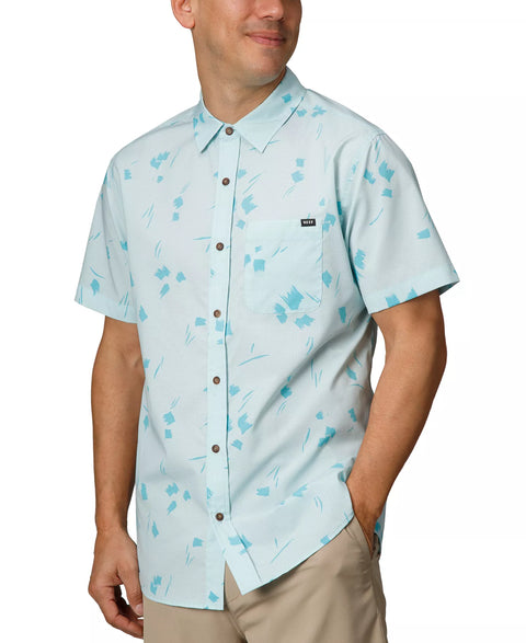 Reef Men's Clear Water Colton Short Sleeve Button-Front Perforated Printed Shirt | Reef In Lebanon
