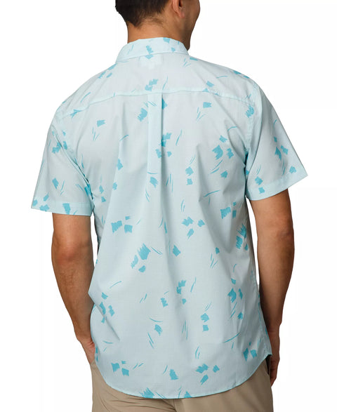 Reef Men's Clear Water Colton Short Sleeve Button-Front Perforated Printed Shirt | Reef In Lebanon