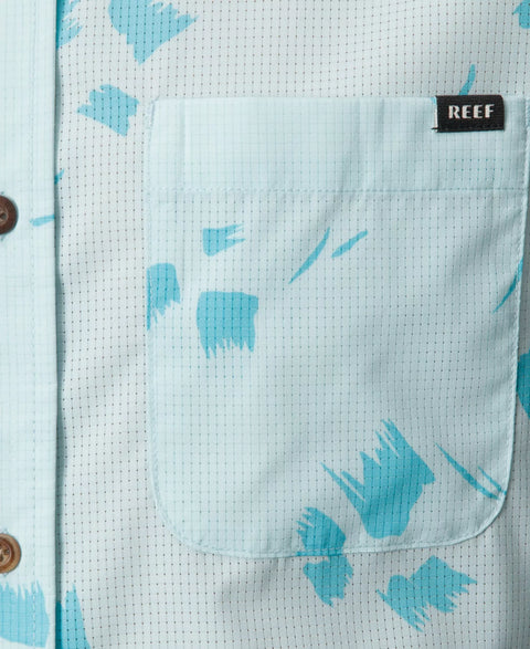 Reef Men's Clear Water Colton Short Sleeve Button-Front Perforated Printed Shirt | Reef In Lebanon