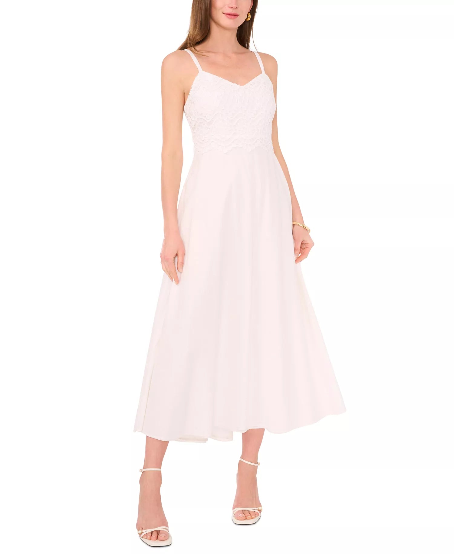 Vince Camuto Women's White Lace Bodice V-Neck Maxi Dress | Vince Camuto In Lebanon