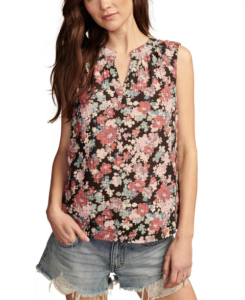 Lucky Brand Women's Black Multi Cotton Sleeveless Popover Blouse | Lucky Brand In Lebanon