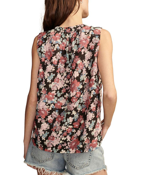Lucky Brand Women's Black Multi Cotton Sleeveless Popover Blouse | Lucky Brand In Lebanon