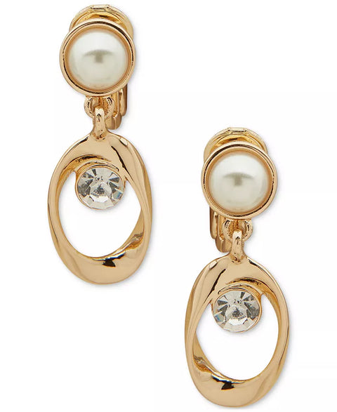 Anne Klein Women's Gold Tone Crystal & Imitation Pearl Orbital Clip-On Drop Earring | Anne Klein In Lebanon