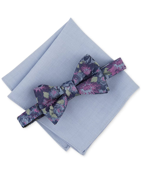 Bar III Men's Blue Quimby Floral Bow Tie & Solid Pocket Square Set | Bar III In Lebanon