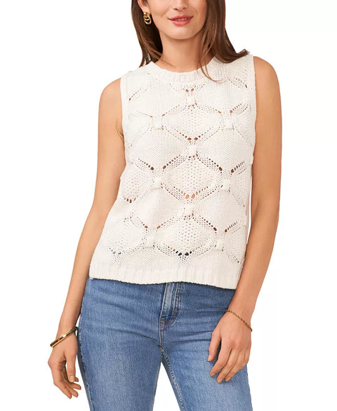 Vince Camuto Women's White Crewneck Sleeveless Open-Stitch Sweater |Vince Camuto In Lebanon