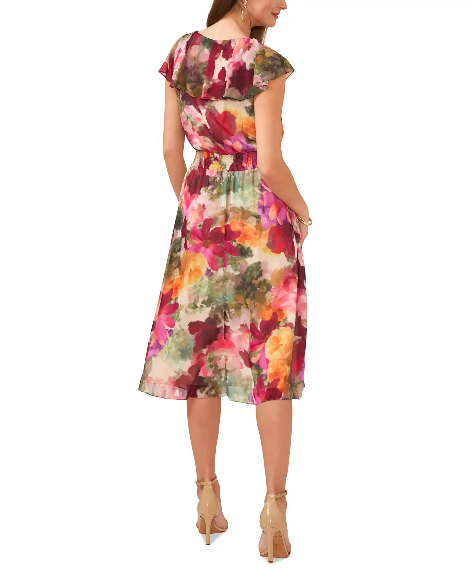 Vince Camuto Women's Multicolor Floral-Print Smocked-Waist Midi Dress | Vince Camuto In Lebanon