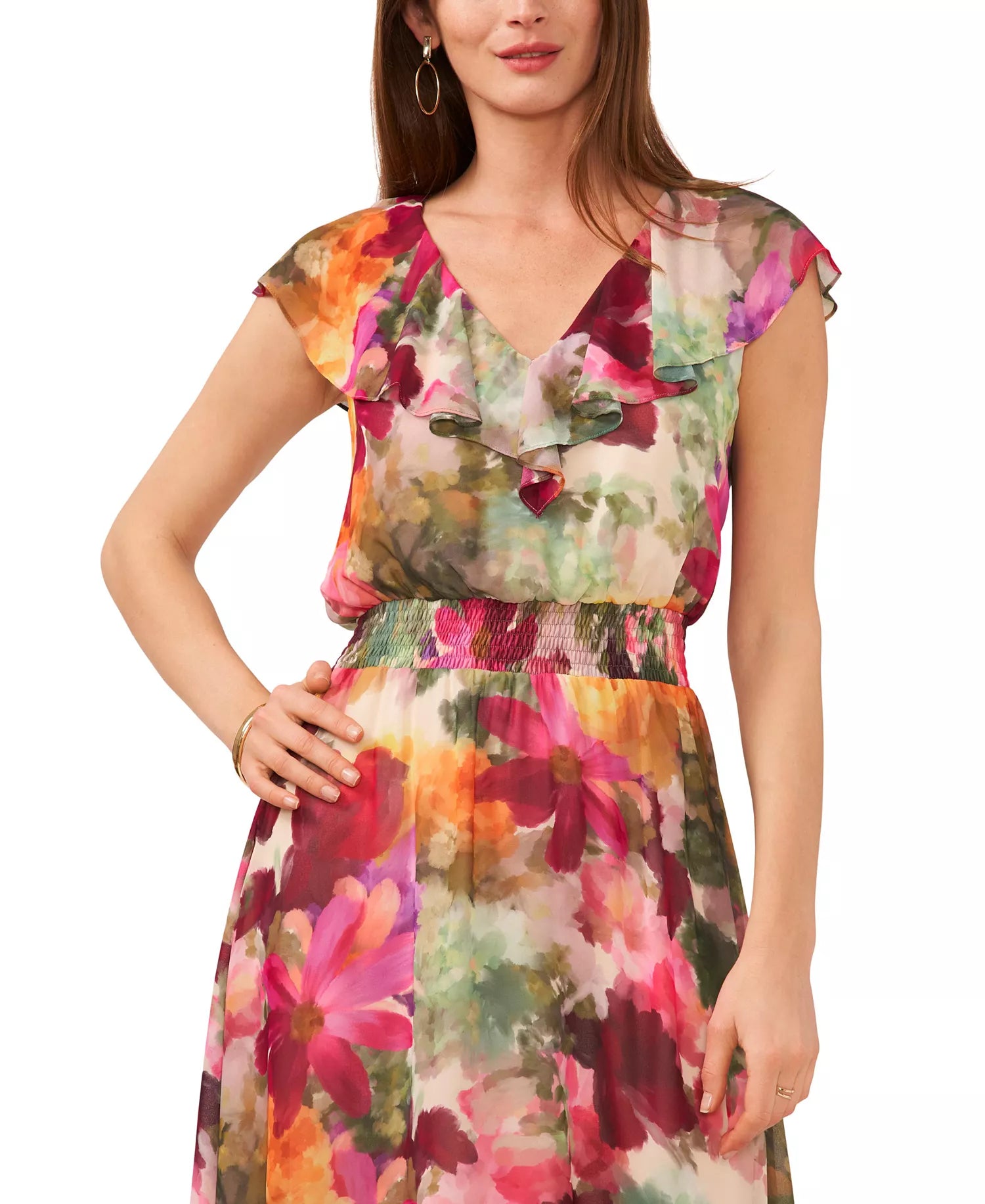Vince Camuto Women's Multicolor Floral-Print Smocked-Waist Midi Dress | Vince Camuto In Lebanon